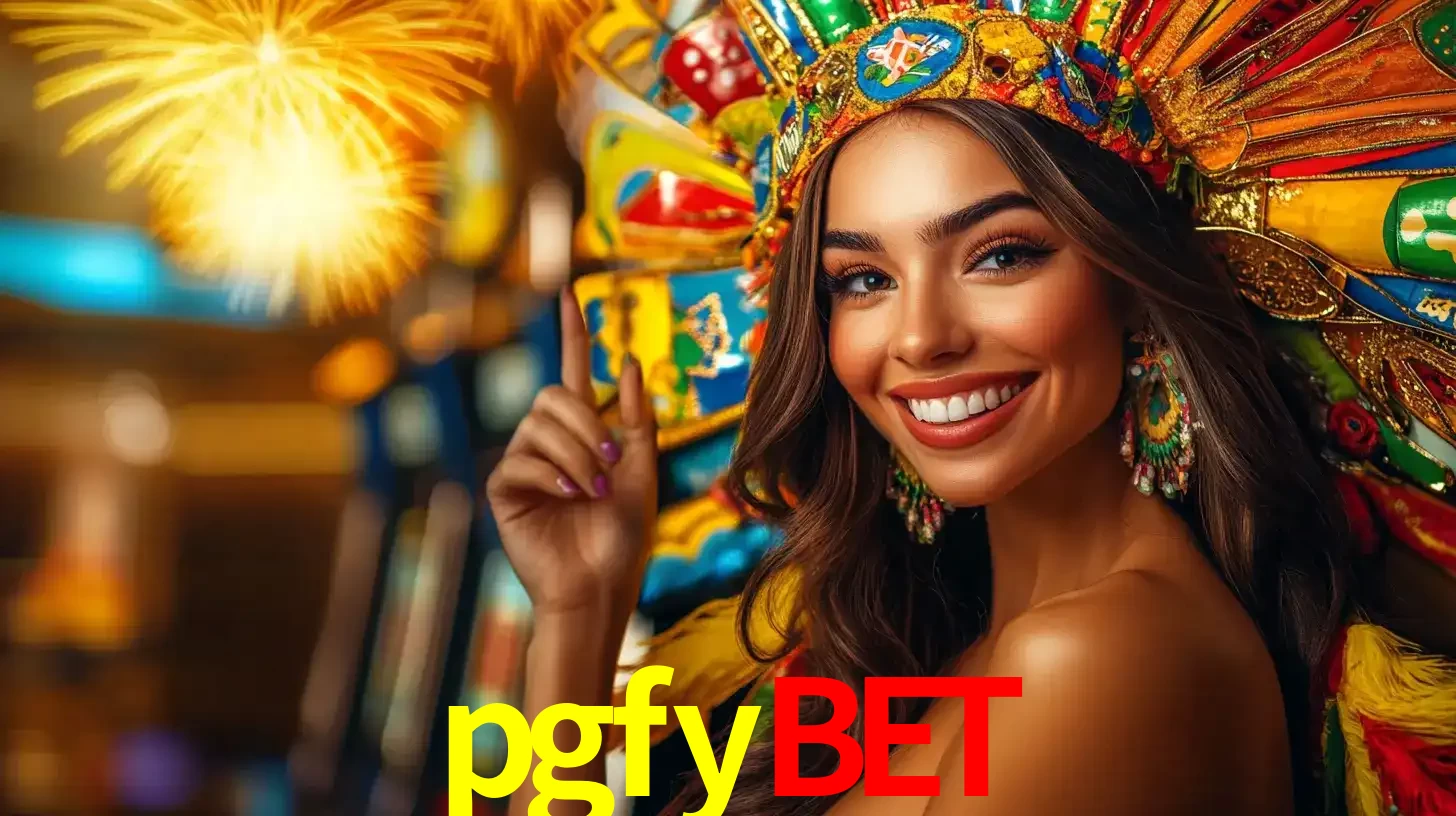 Mulher sorridente com um cocar de carnaval vibrante e colorido, celebrando uma grande vitória nos jogos do cassino pgfybet com fogos de artifício ao fundo.