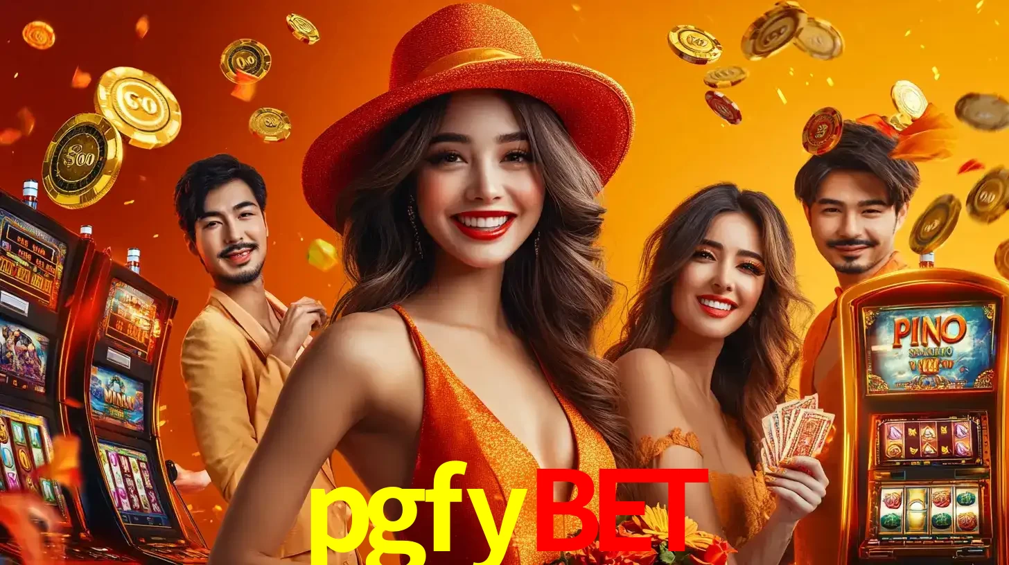 Grupo de amigos asiáticos sorrindo e se divertindo com máquinas de caça-níqueis em um ambiente festivo, celebrando suas vitórias nos jogos de cassino do pgfybet.