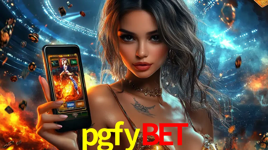 Mulher segurando um celular com um jogo de slot em destaque, tendo como fundo um estádio vibrante, simbolizando a emoção de jogar no cassino móvel pgfybet.